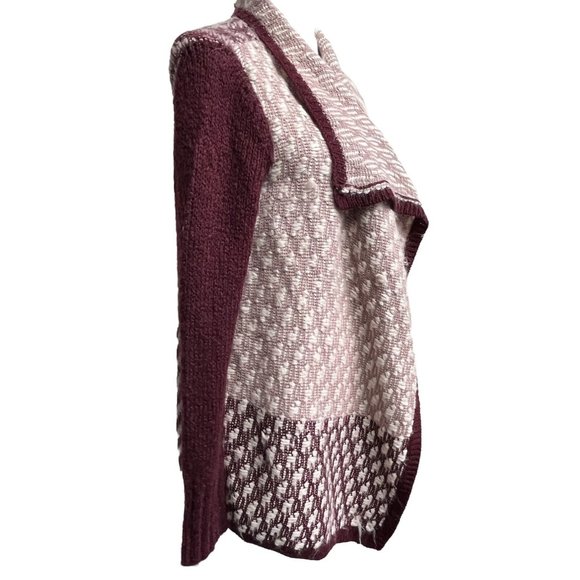 Ruby Moon Women Medium Open Wrap Cardigan Sweater Maroon Wool Blend C4 Soft Cozy - Picture 3 of 11